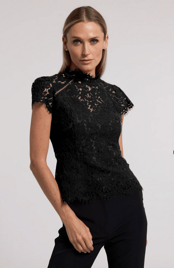 Ameri　COMBINATION LACE TOP BLACK COMBINATION LACE TOP（Tシャツ/カットソー）｜Ameri（アメリ）の