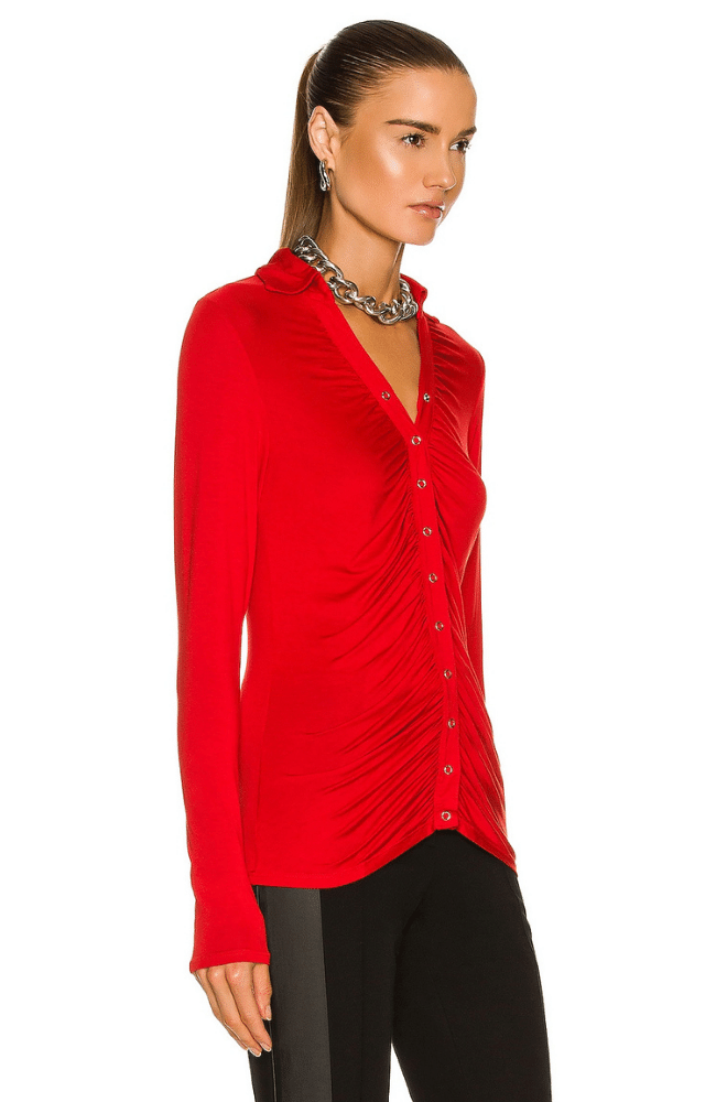 VISCOSE JERSEY RUCHED POLO CARDIGAN TOMATO-ENZA COSTA-FLOW by nicole