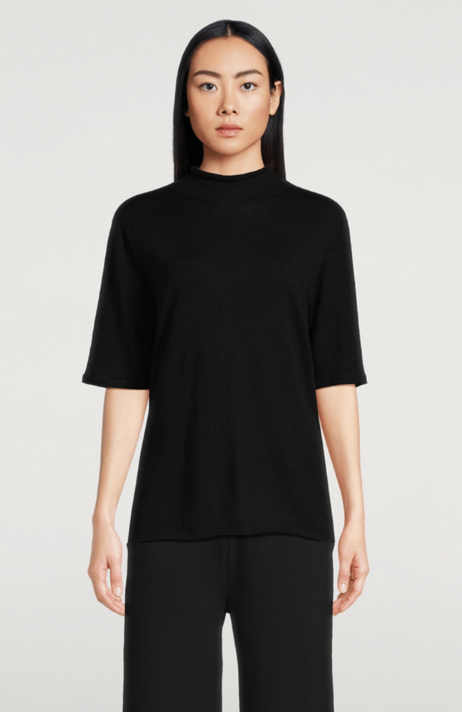 100% MACHINE WASHABLE CASHMERE ELBOW SLEEVE TURTLENECK BLACK