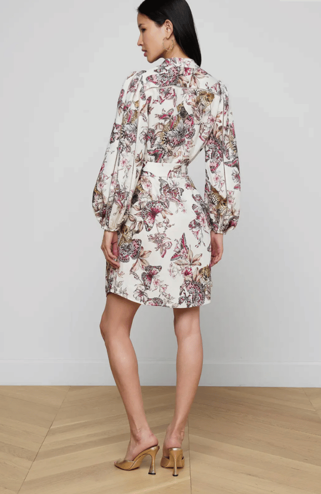 KIERSTEN DRESS in WHITE MULTI BUTTERFLY JUNGLE-L'AGENCE-FLOW BY NICOLE CANADA