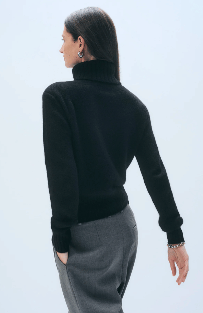 CASHMERE RIBBED TRIM TURTLENECK in BLACK-WHITE & WARREN-FLOW BY NICOLE CANADA
