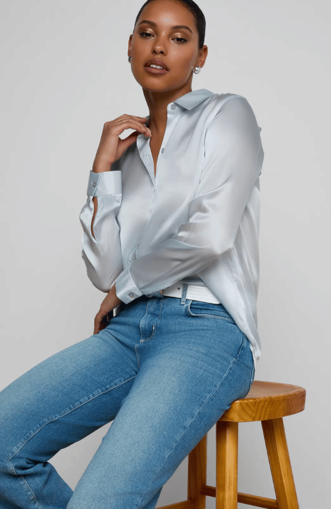 TYLER SILK BLOUSE in PALE MIST BLUE-L'AGENCE-FLOW BY NICOLE CANADA
