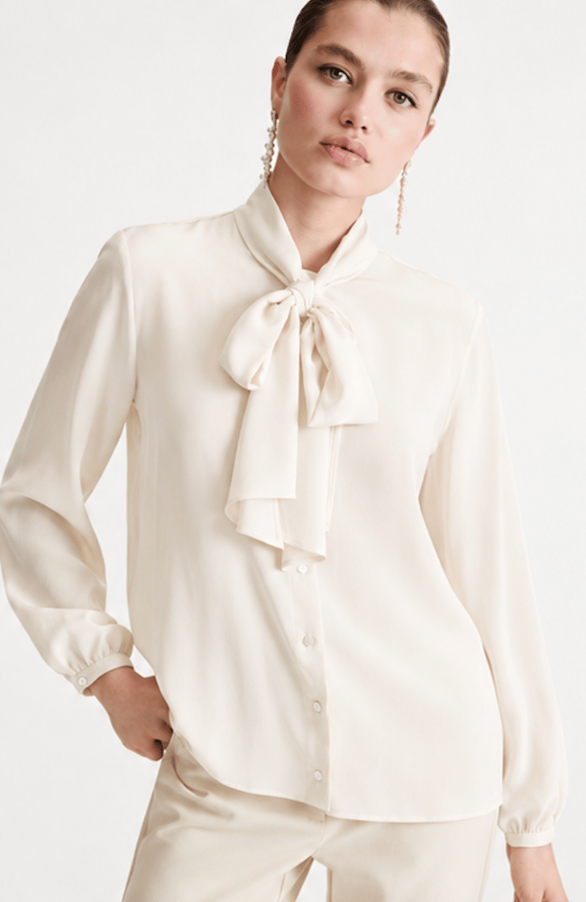 MLLMORA SILK NECK TIE BLOUSE in IVORY