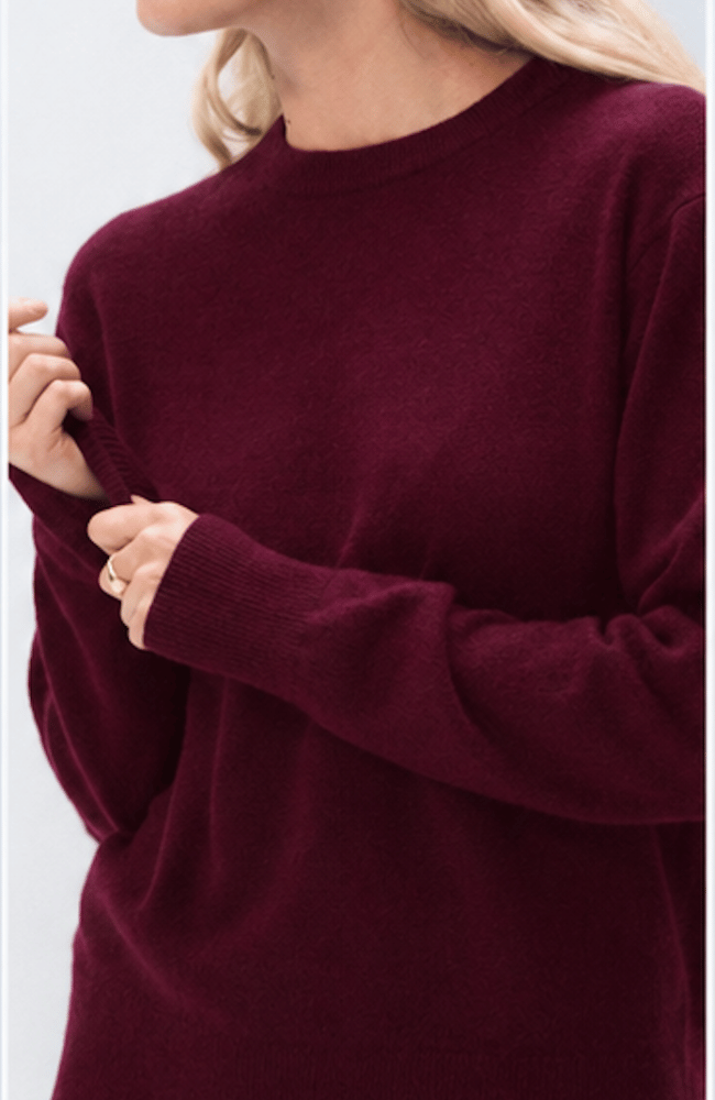 CASHMERE CREWNECK SWEATER in SANGRIA-WHITE & WARREN-FLOW BY NICOLE CANADA