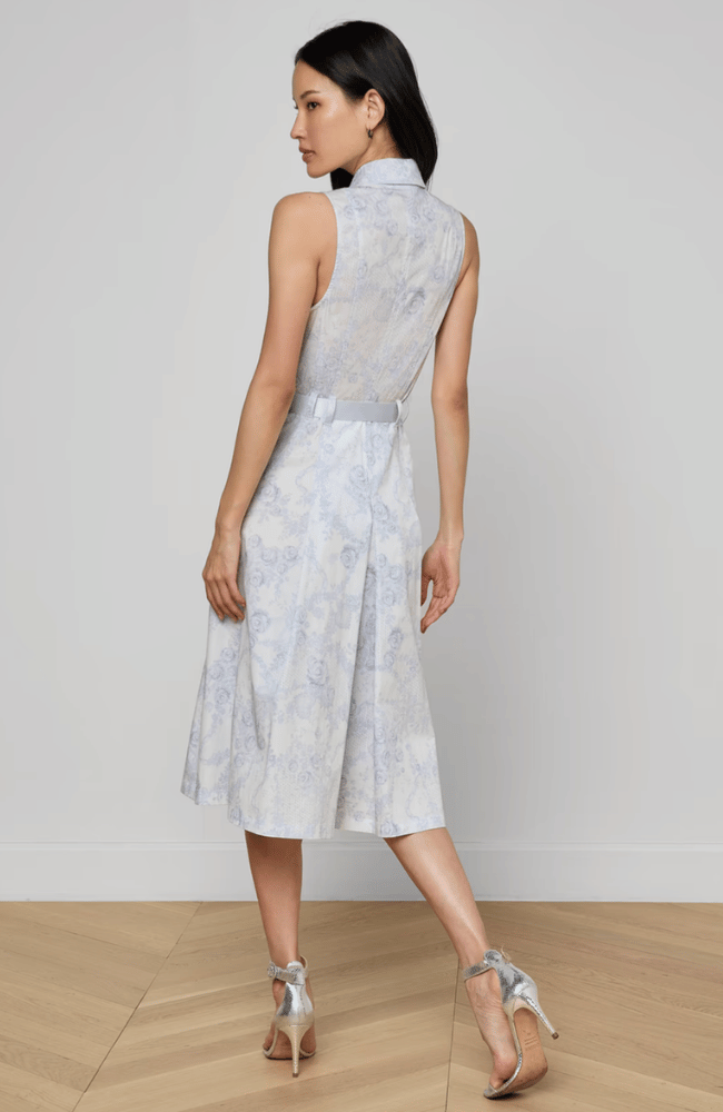 KYLO BELTED SHIRT DRESS in IVORY PALE MIST BLUE LACE-L'AGENCE-FLOW BY NICOLE CANADA