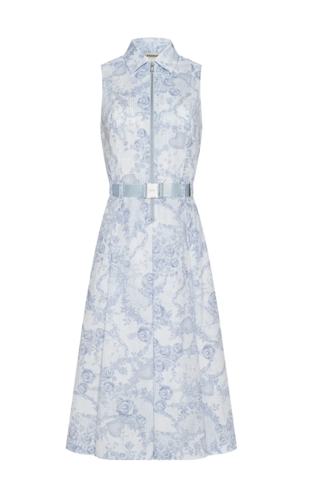 KYLO BELTED SHIRT DRESS in IVORY PALE MIST BLUE LACE-L'AGENCE-FLOW BY NICOLE CANADA
