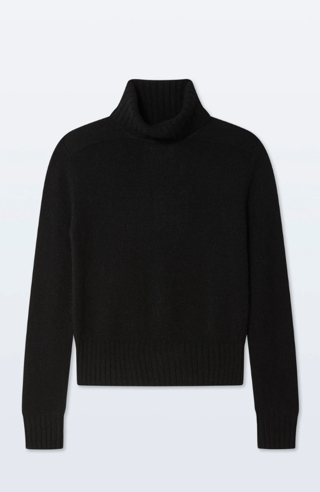 CASHMERE RIBBED TRIM TURTLENECK in BLACK-WHITE & WARREN-FLOW BY NICOLE CANADA