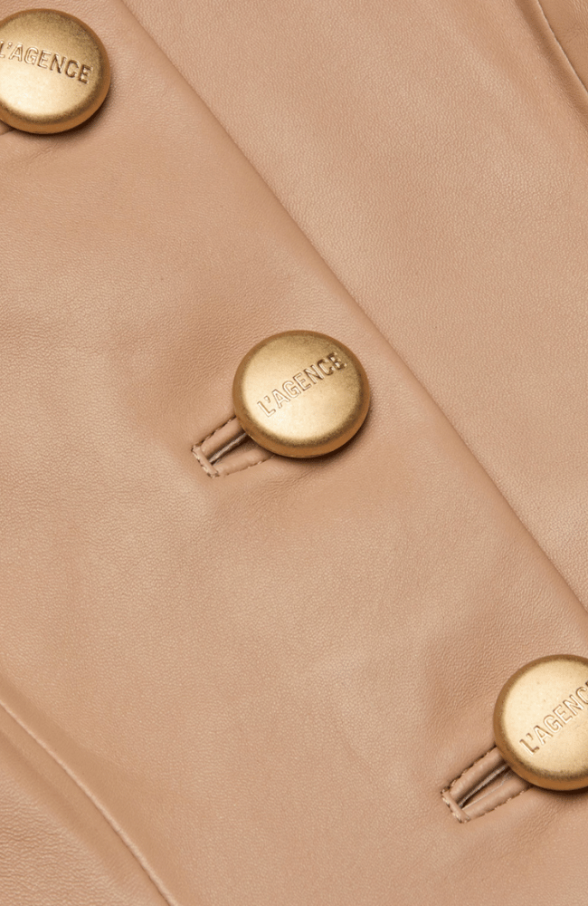 MARIELLA COLLARLESS LEATHER BLAZER in CAPPUCCINO-L'AGENCE-FLOW BY NICOLE CANADA