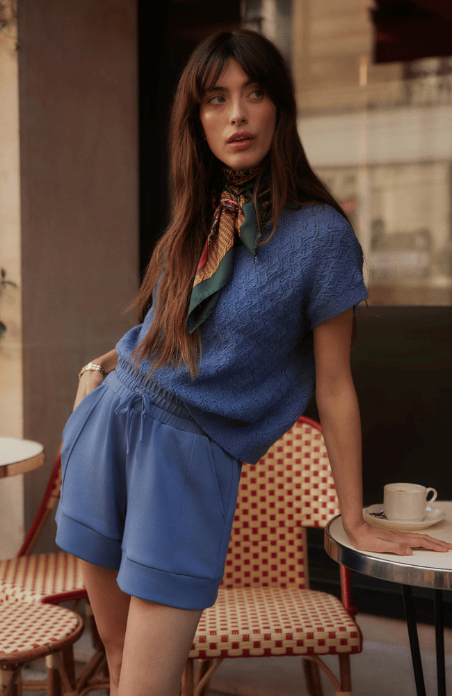 MANAE POINTELLE KNIT TOP in BIJOU BLUE-Varley-FLOW BY NICOLE CANADA