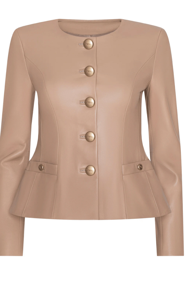 MARIELLA COLLARLESS LEATHER BLAZER in CAPPUCCINO-L'AGENCE-FLOW BY NICOLE CANADA