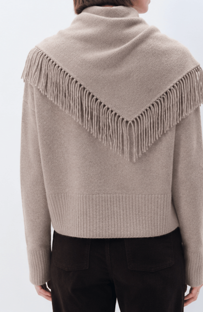 CASHMERE SCARF BLEND SWEATER in MISTY BROWN HEATHER-WHITE & WARREN-FLOW BY NICOLE CANADA