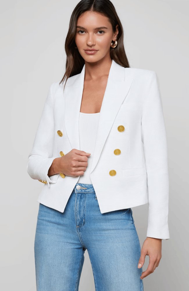 BROOKE BLAZER in WHITE BUTTERFLY JUNGLE-L'AGENCE-FLOW BY NICOLE CANADA