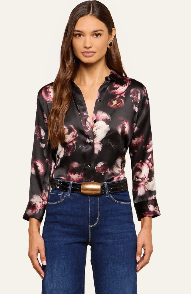 DANI SILK BLOUSE in BLACKK MAUVE ROSE