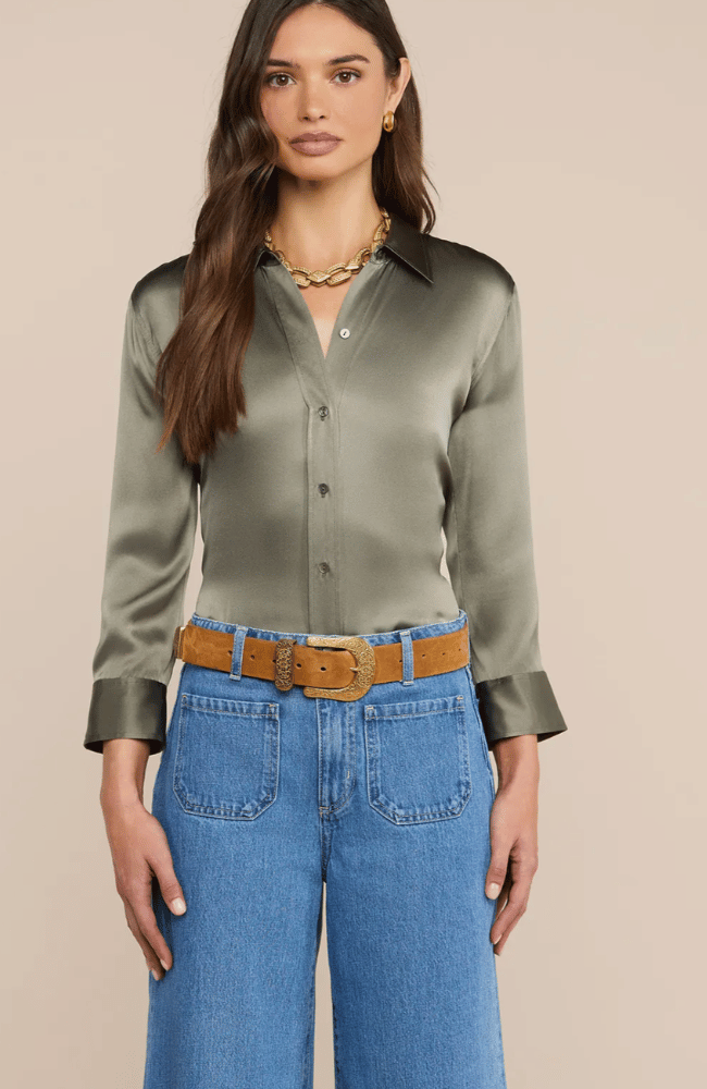 DANI SILK BLOUSE in SMOKEY OLIVE