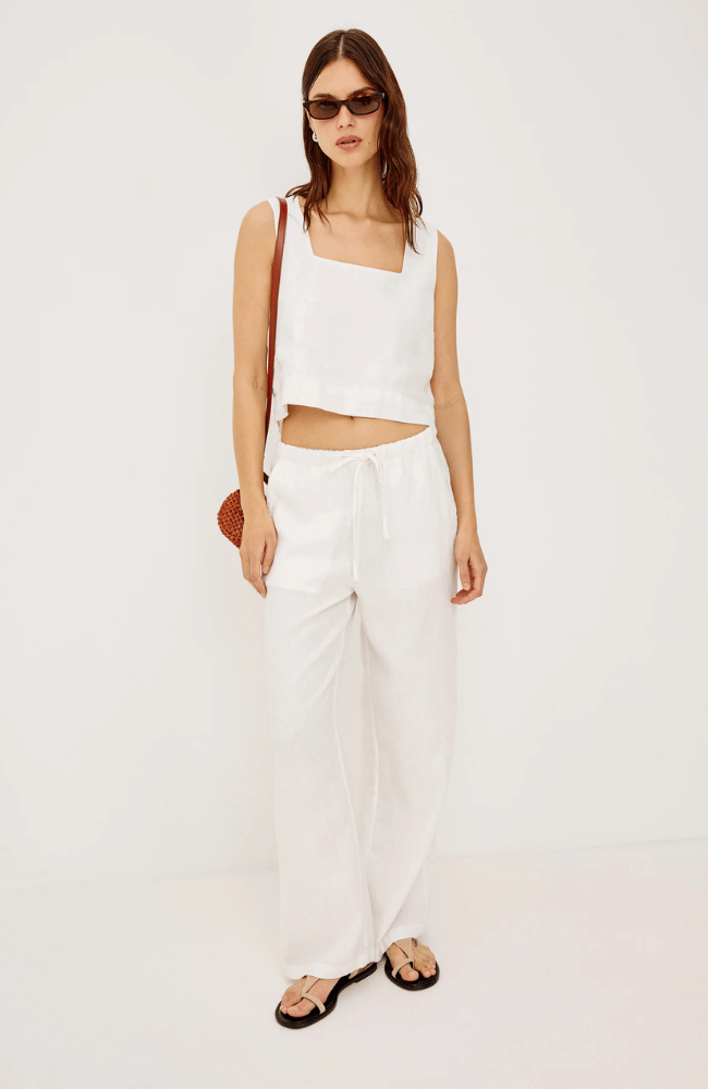 EMMIE LINEN PANT in WHITE-RAILS-FLOW BY NICOLE CANADA