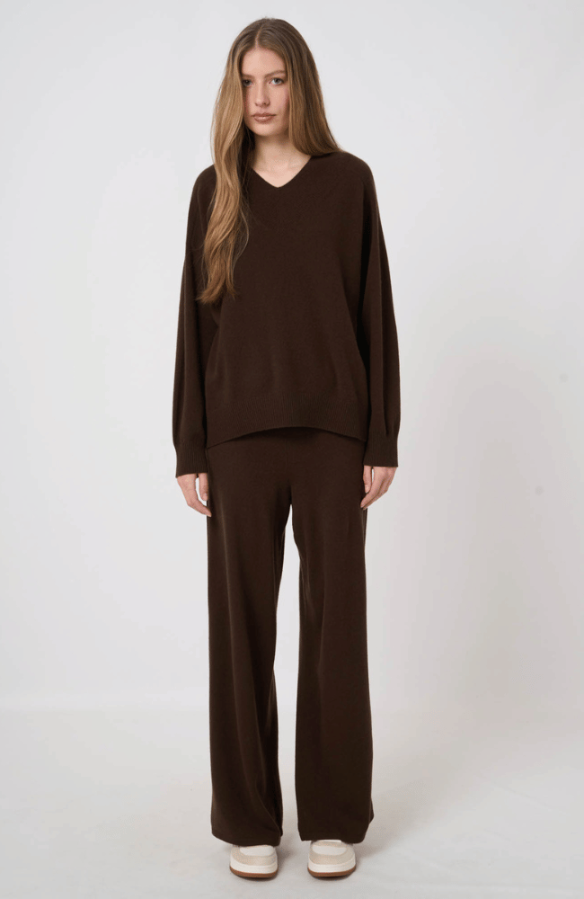 ORGANIC CASHMERE SWEATER in DARK BROWN-REPEAT-FLOW BY NICOLE CANADA