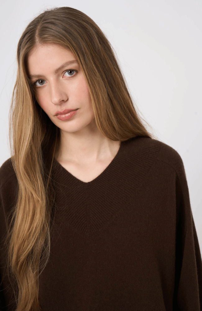 ORGANIC CASHMERE SWEATER in DARK BROWN-REPEAT-FLOW BY NICOLE CANADA