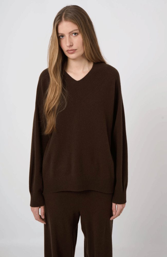 ORGANIC CASHMERE SWEATER in DARK BROWN-REPEAT-FLOW BY NICOLE CANADA