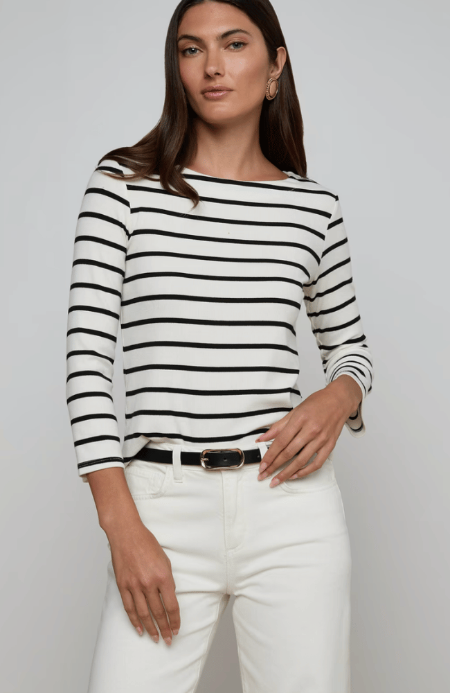 LUCILLE BOATNECK TOP in IVORY BLACK STRIPE-L'AGENCE-FLOW BY NICOLE CANADA