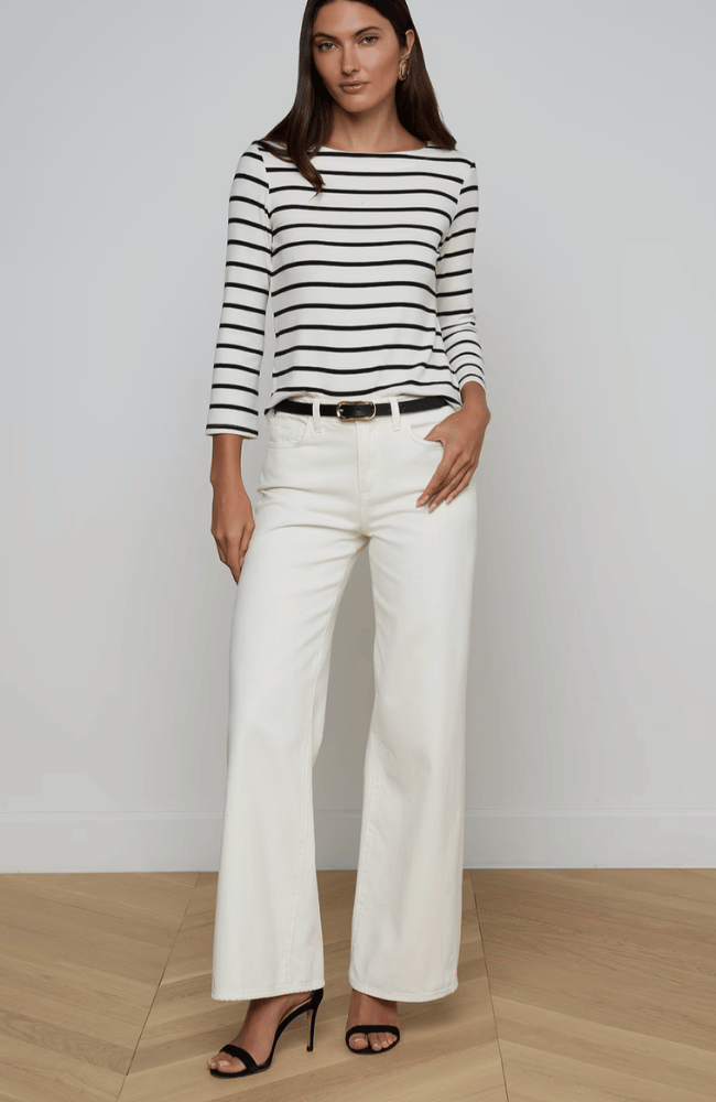 LUCILLE BOATNECK TOP in IVORY BLACK STRIPE-L'AGENCE-FLOW BY NICOLE CANADA