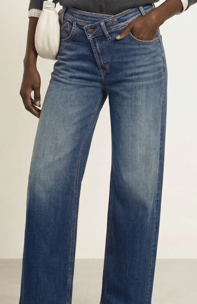 BAGGY ASYMMETRICAL CROSSOVER JEAN in OCEAN  GLOW