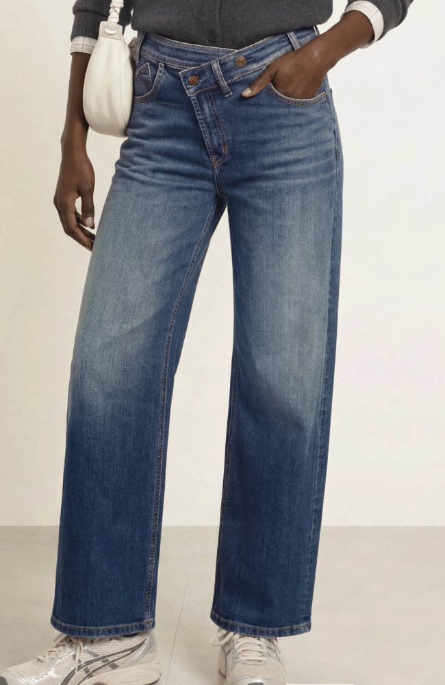BAGGY ASYMMETRICAL CROSSOVER JEAN in OCEAN  GLOW