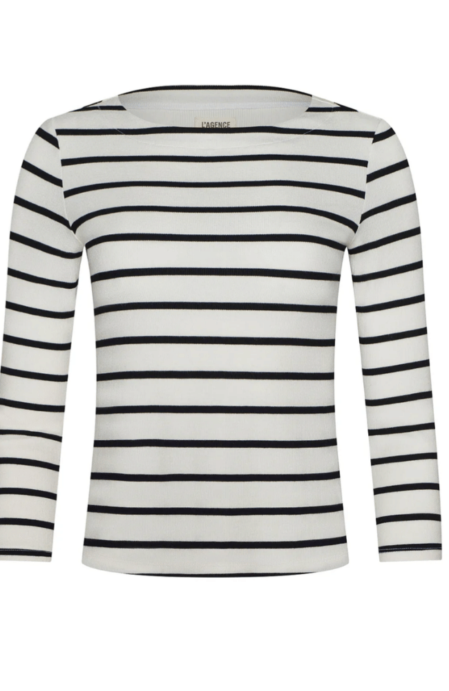 LUCILLE BOATNECK TOP in IVORY BLACK STRIPE-L'AGENCE-FLOW BY NICOLE CANADA