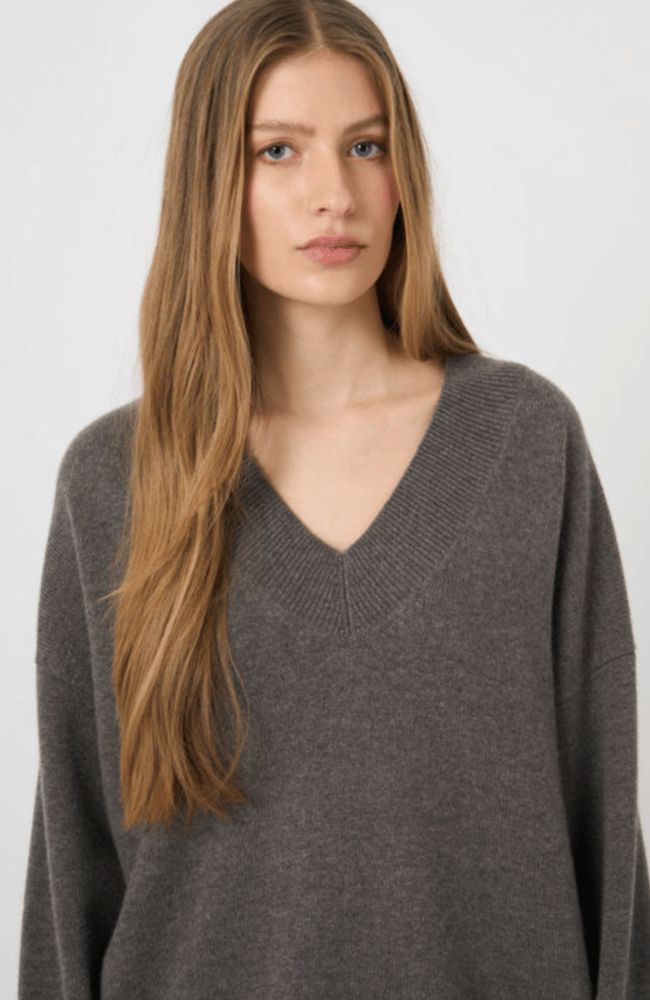 ORGANIC CASHMERE V NECK SWEATER in ROCK-REPEAT-FLOW BY NICOLE CANADA