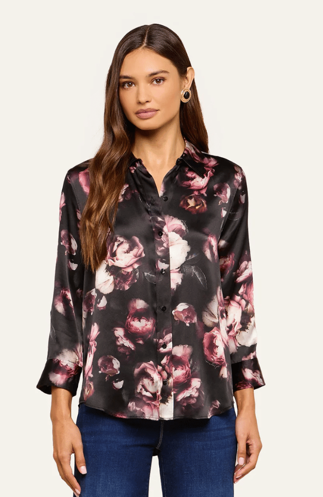 DANI SILK BLOUSE in BLACKK MAUVE ROSE
