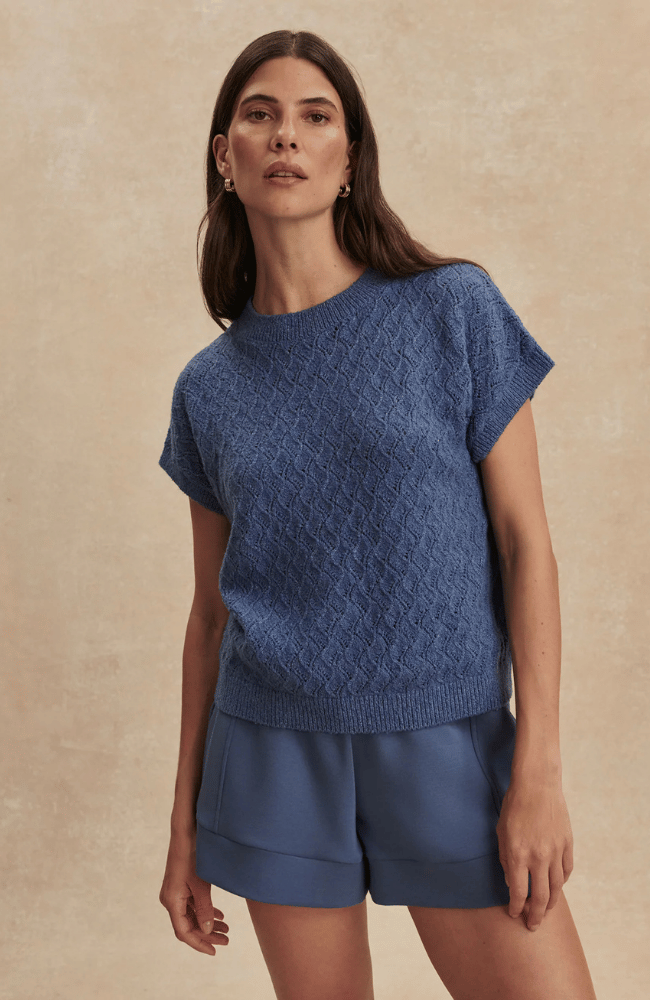 MANAE POINTELLE KNIT TOP in BIJOU BLUE-Varley-FLOW BY NICOLE CANADA
