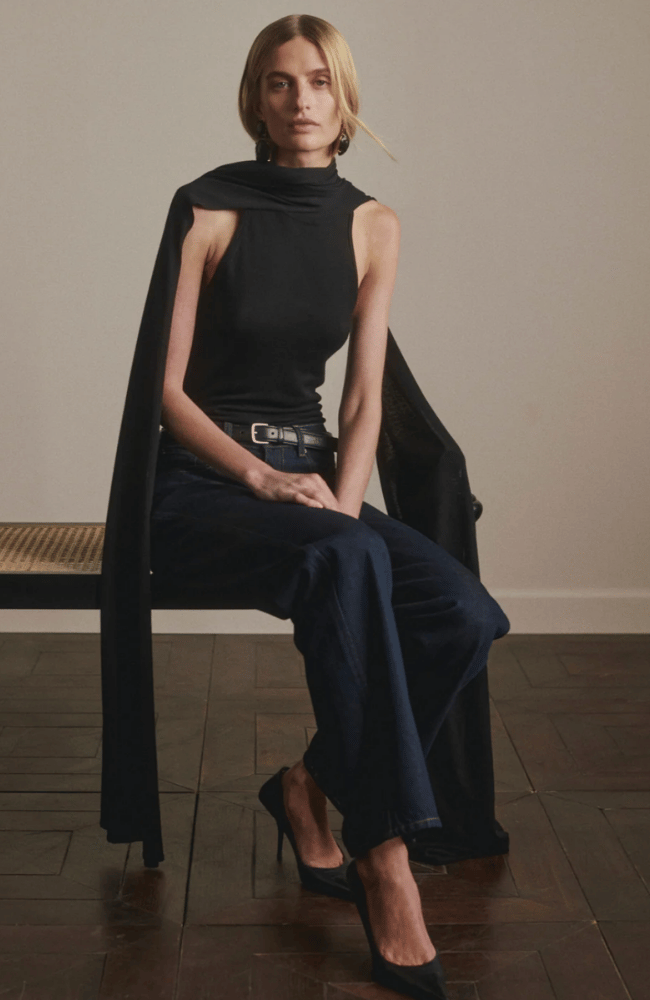 SCARF TIE TOP in BLACK