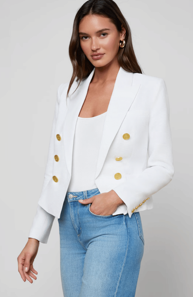 BROOKE BLAZER in WHITE BUTTERFLY JUNGLE-L'AGENCE-FLOW BY NICOLE CANADA