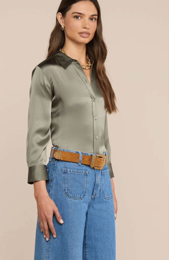 DANI SILK BLOUSE in SMOKEY OLIVE
