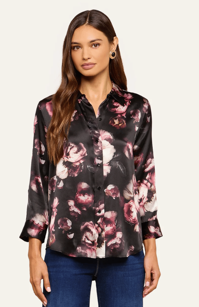 DANI SILK BLOUSE in BLACKK MAUVE ROSE
