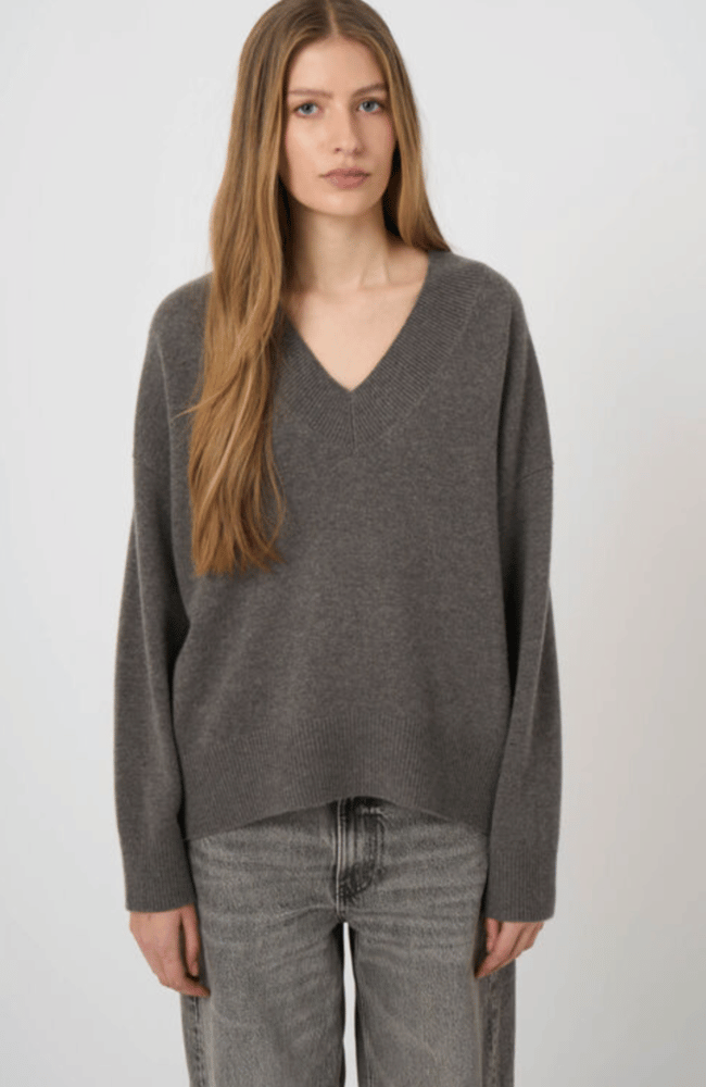 ORGANIC CASHMERE V NECK SWEATER in ROCK-REPEAT-FLOW BY NICOLE CANADA