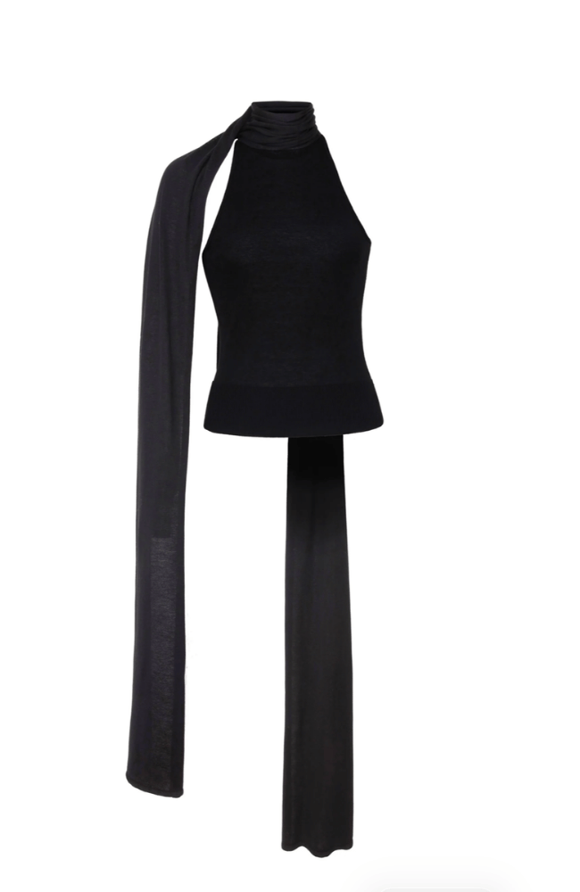 SCARF TIE TOP in BLACK