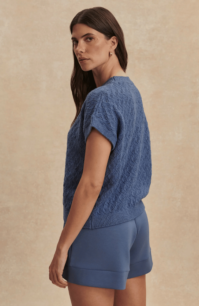 MANAE POINTELLE KNIT TOP in BIJOU BLUE-Varley-FLOW BY NICOLE CANADA