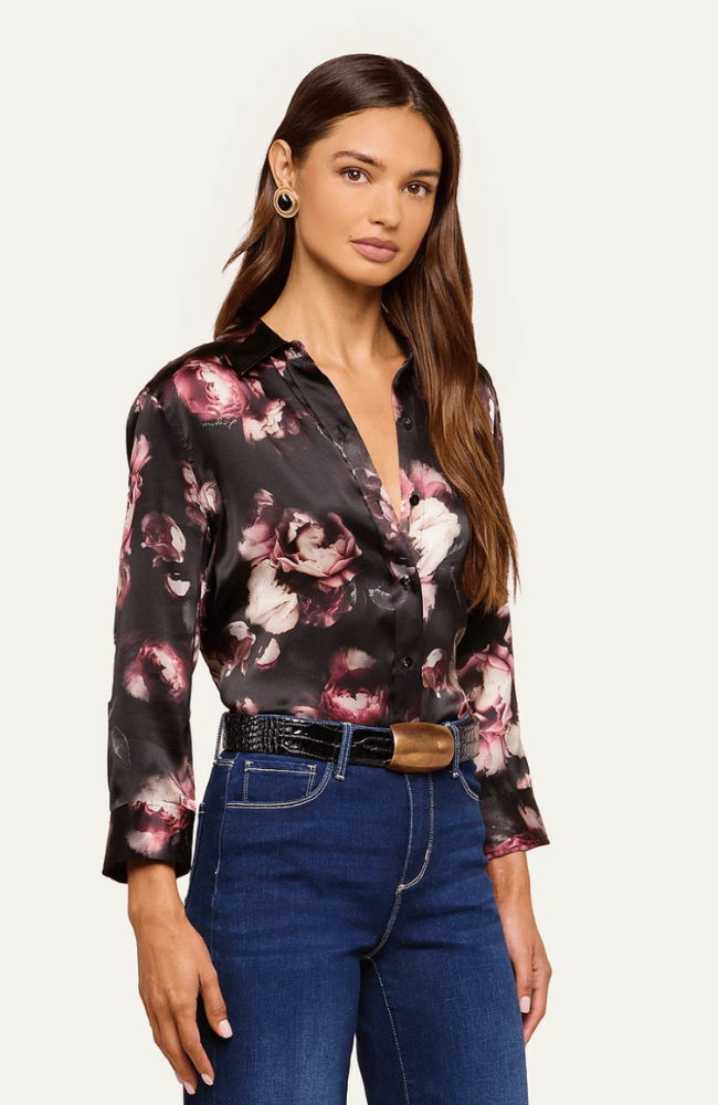 DANI SILK BLOUSE in BLACKK MAUVE ROSE