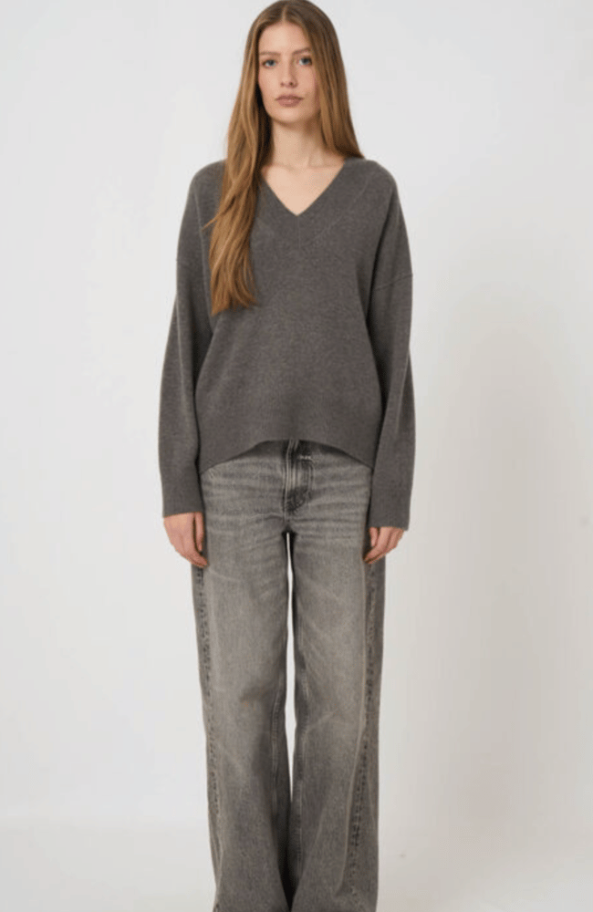 ORGANIC CASHMERE V NECK SWEATER in ROCK-REPEAT-FLOW BY NICOLE CANADA