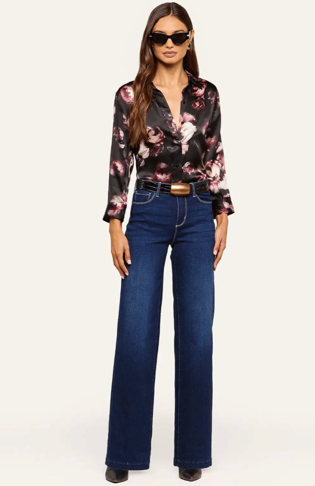 DANI SILK BLOUSE in BLACKK MAUVE ROSE