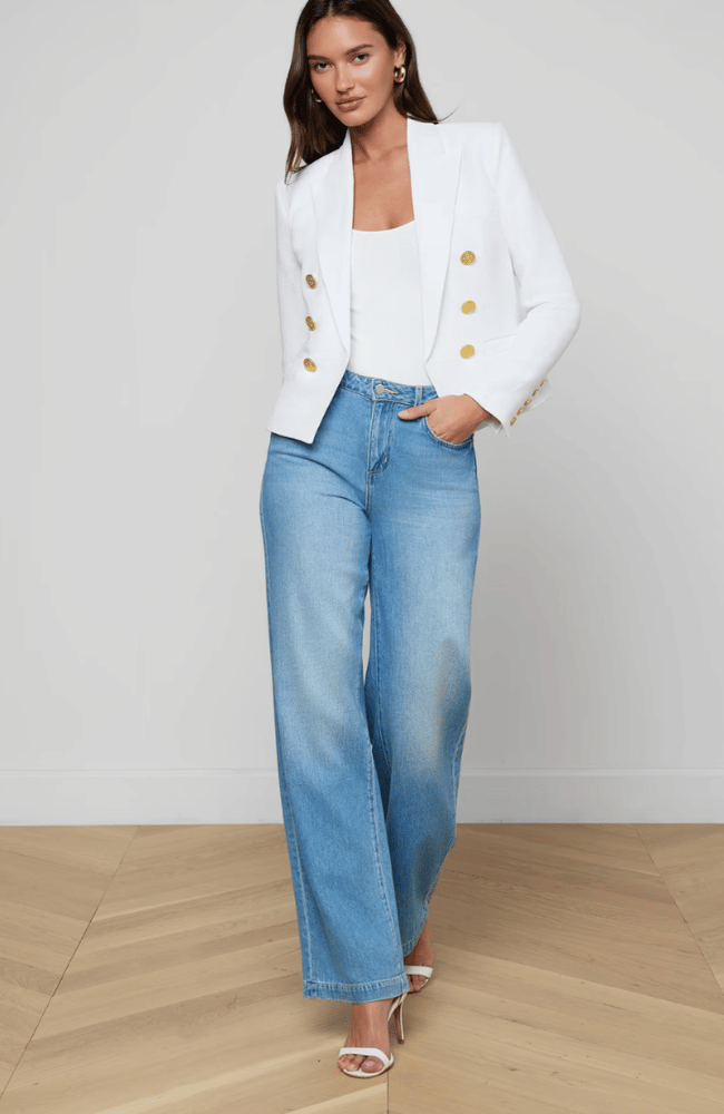 BROOKE BLAZER in WHITE BUTTERFLY JUNGLE-L'AGENCE-FLOW BY NICOLE CANADA