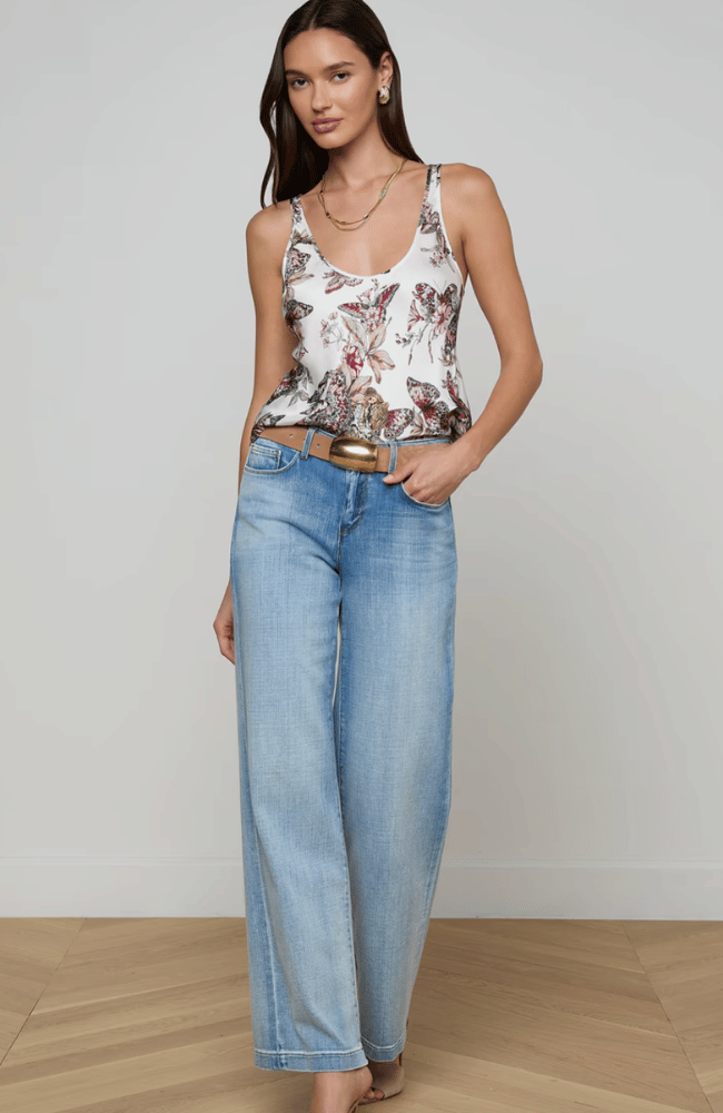 EDDIE BIAS TANK TOP in WHITE MULTI BUTTERFLY JUNGLE-L'AGENCE-FLOW BY NICOLE CANADA