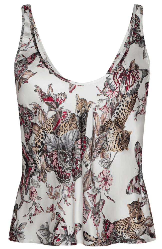 EDDIE BIAS TANK TOP in WHITE MULTI BUTTERFLY JUNGLE-L'AGENCE-FLOW BY NICOLE CANADA