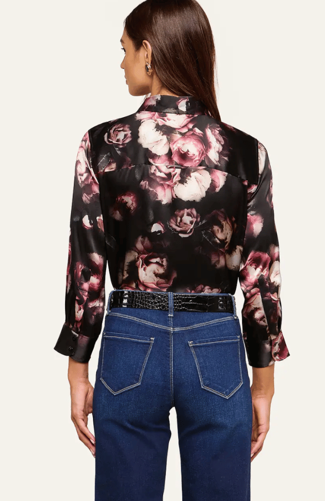 DANI SILK BLOUSE in BLACKK MAUVE ROSE
