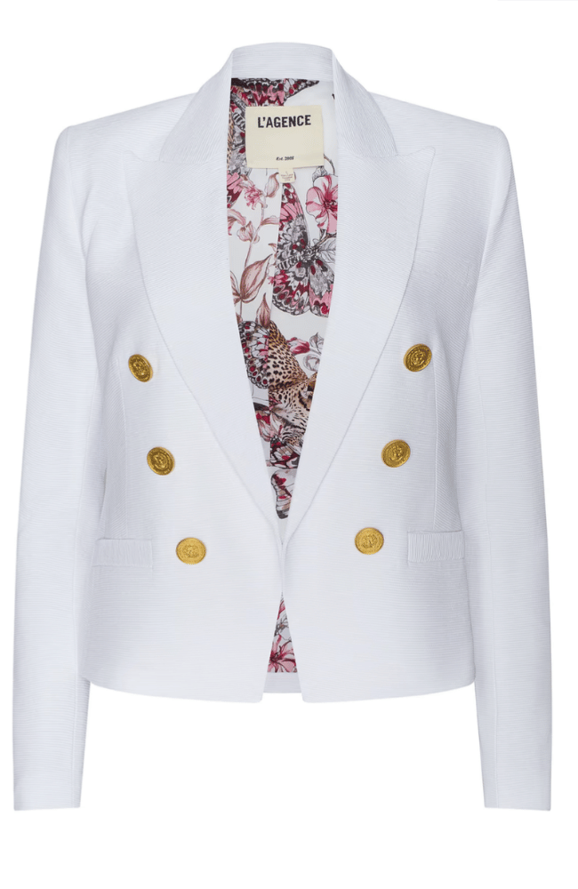 BROOKE BLAZER in WHITE BUTTERFLY JUNGLE-L'AGENCE-FLOW BY NICOLE CANADA