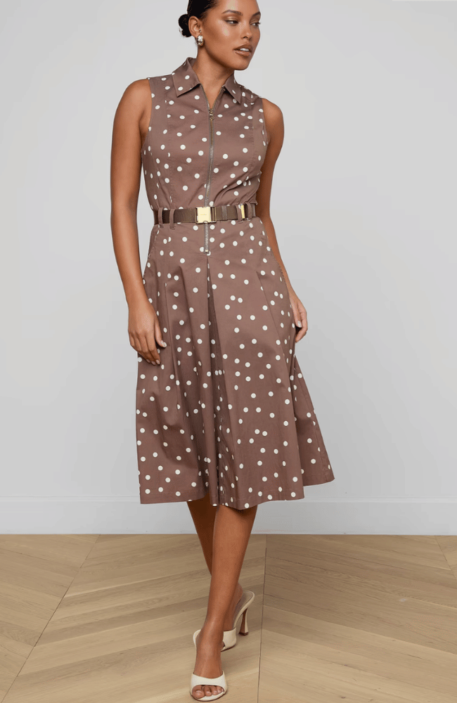 KYLO BELTED SHIRT DRESS in POLKA DOT CARDAMOM ECRU-L'AGENCE-FLOW BY NICOLE CANADA