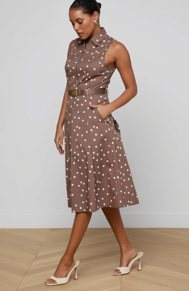 KYLO BELTED SHIRT DRESS in POLKA DOT CARDAMOM ECRU-L'AGENCE-FLOW BY NICOLE CANADA