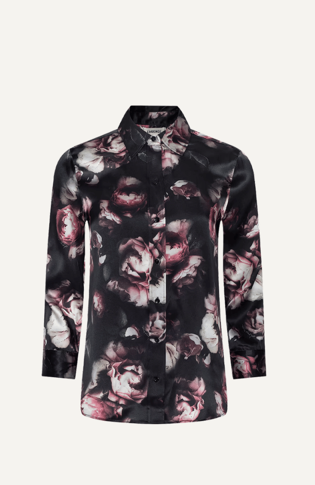 DANI SILK BLOUSE in BLACKK MAUVE ROSE
