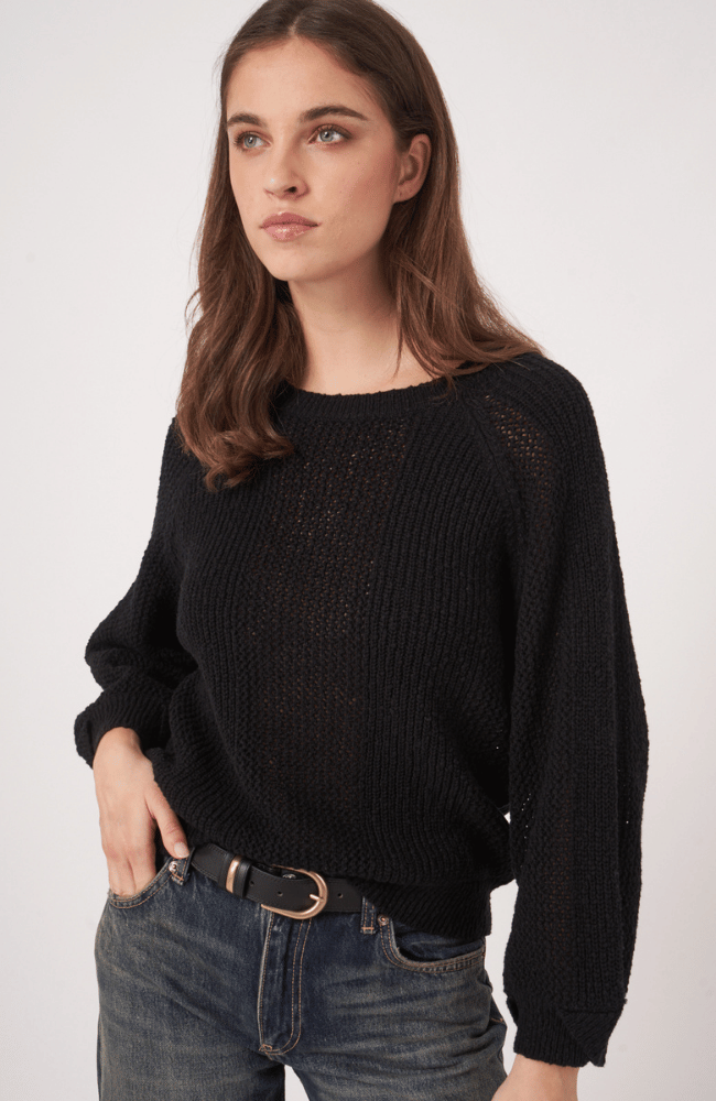 AJOUR COTTON KNITTED PULLOVER in BLACK-REPEAT-FLOW by nicole