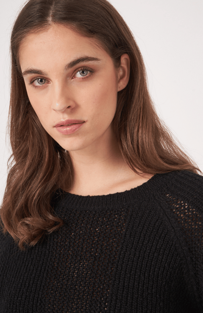 AJOUR COTTON KNITTED PULLOVER in BLACK-REPEAT-FLOW by nicole